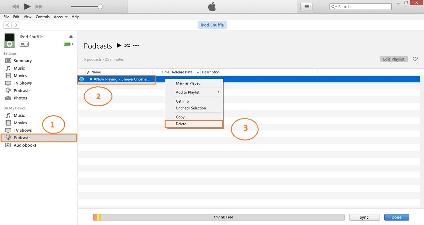 delete podcasts with itunes