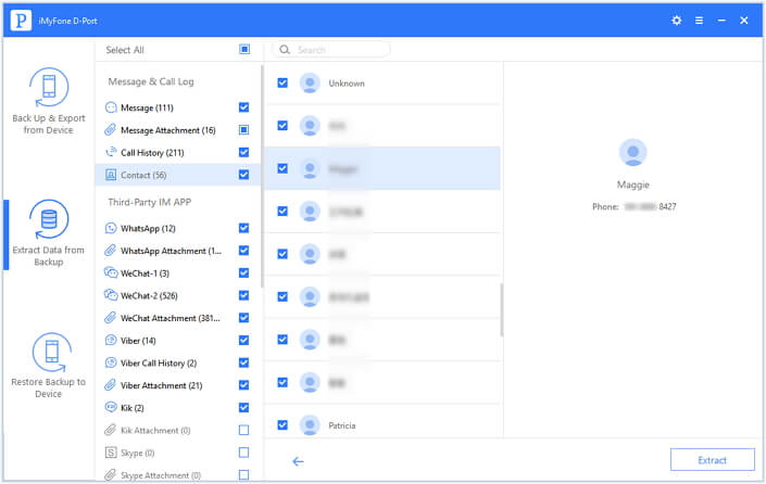 preview and extract contacts from iTunes backup
