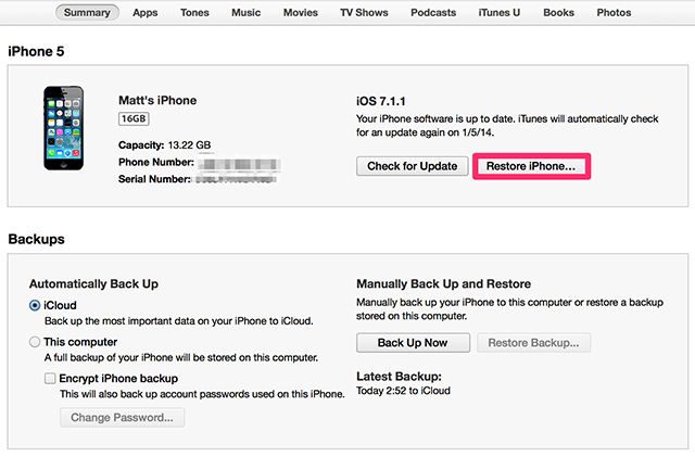 hard restart iPhone using iTunes