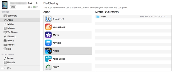 iTunes File sharing Kindle