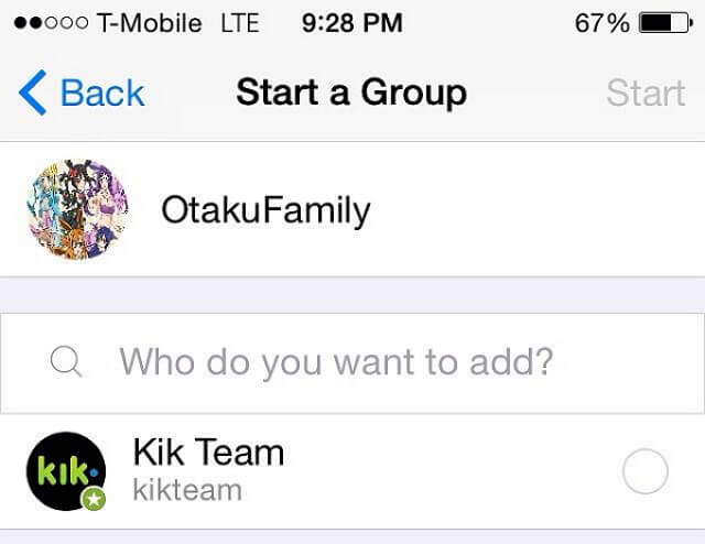 start a group chat on kik
