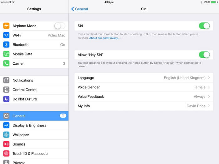 choose Siri language on iOS