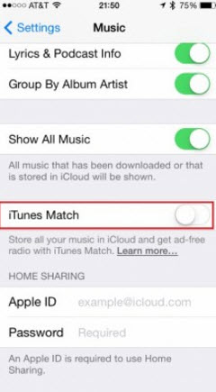 Turn off iTunes Match on iPhone<