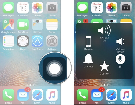 Assistive Touch icon and screen