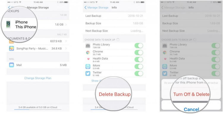 delete icloud backup