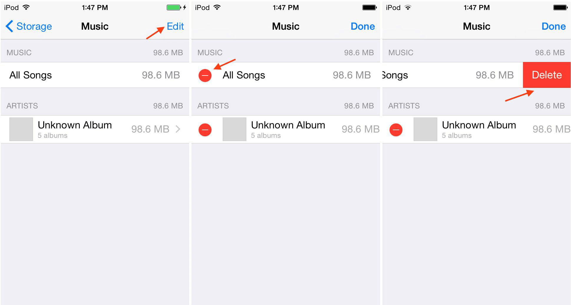 delete music on iPod touch