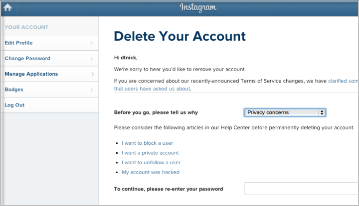 erase instagram account