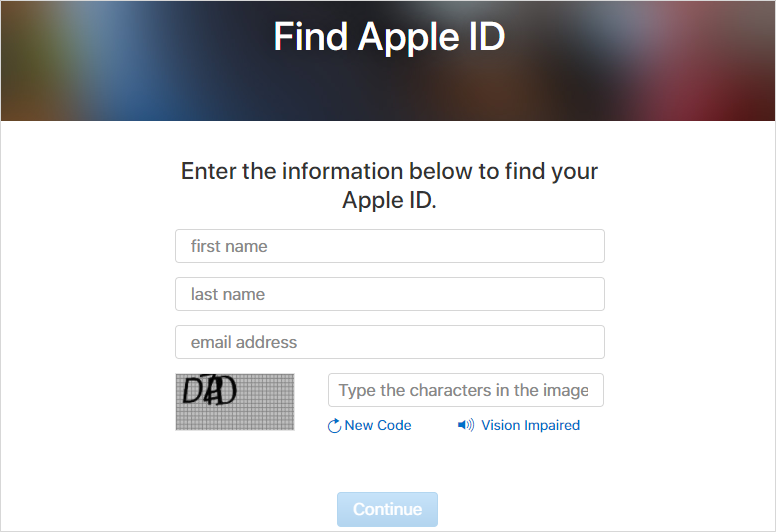 Find Apple ID page? 