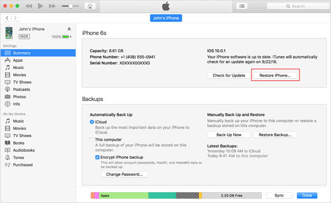 reset iphone 6 using iTunes