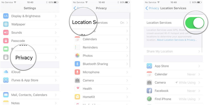 find my iphone online not sharing location ios 10