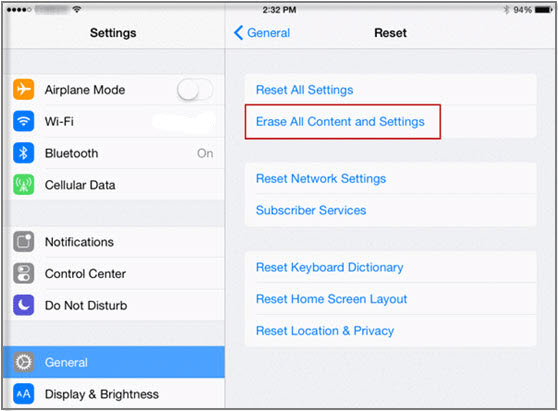 reset all settings ipad