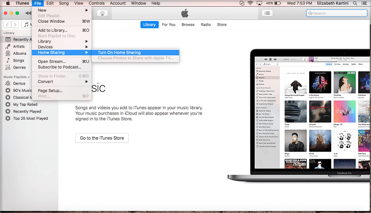 turn on itunes home sharing