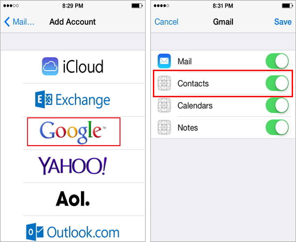 transfer gmail contact to iPhone