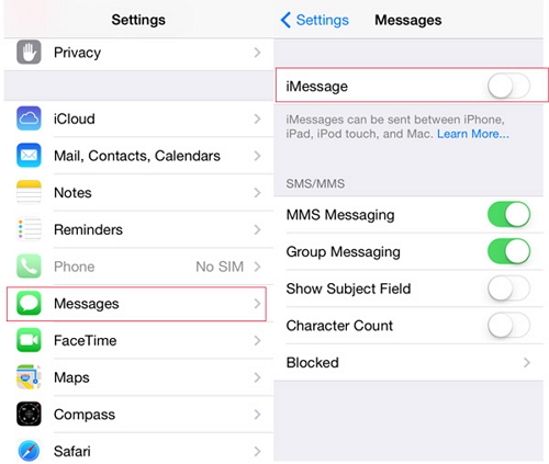 turn off imessage in settings