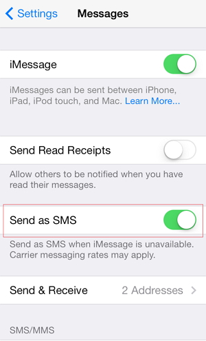 disable Send as SMS