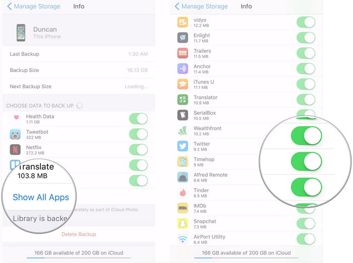 use iCloud to selectively back up iOS data