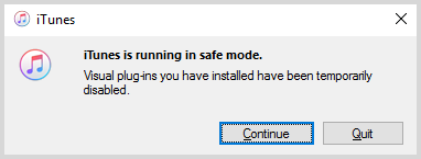 iTunes is running in safe mode