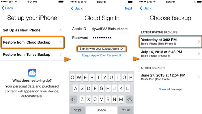 restore apps on iPhone using iCloud