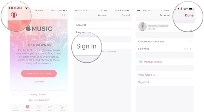 sign in to music app