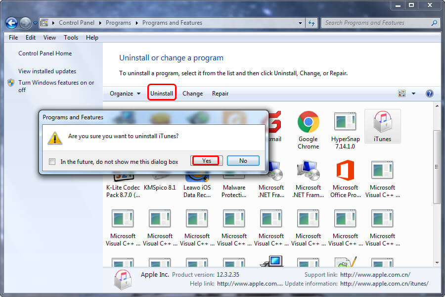 uninstall iTunes