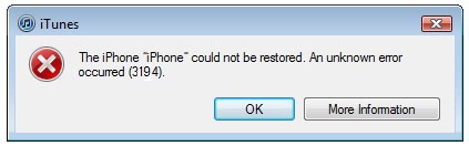 iPhone restore error 3194
