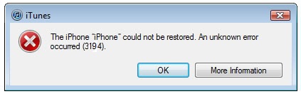 iphone restore error 3194