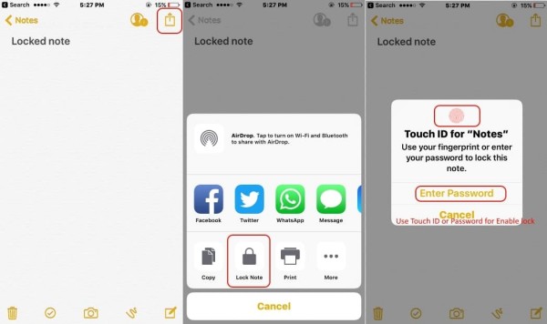 lock note on iPhone