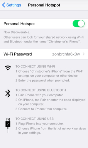 personal hotspot connection methods