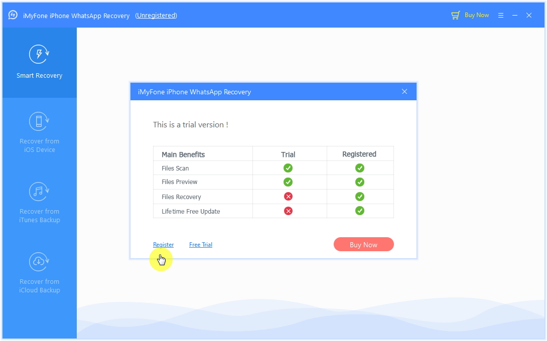register iMyFone iPhone WhatsApp Recovery 1