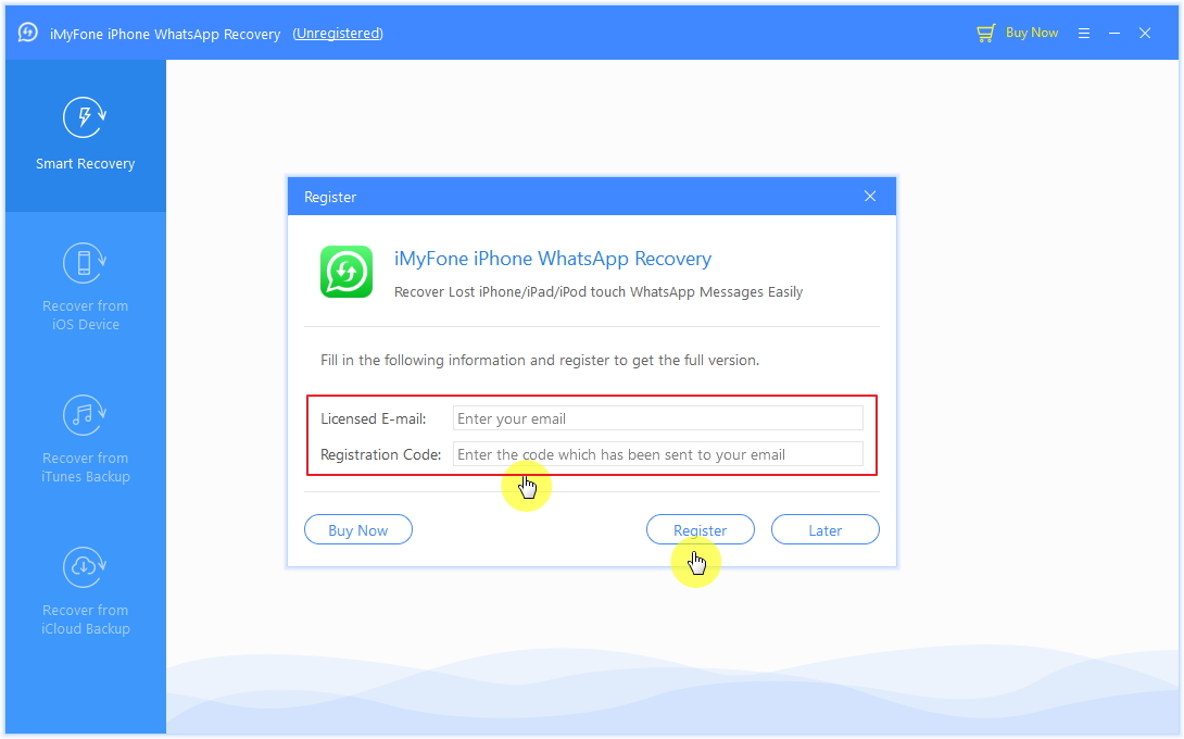 register iMyFone iMyFone iPhone WhatsApp Recovery 2