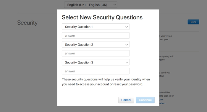 create security questions