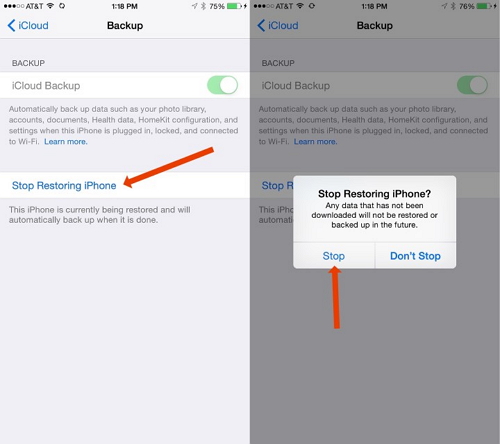 stop restoring iphone from icloud