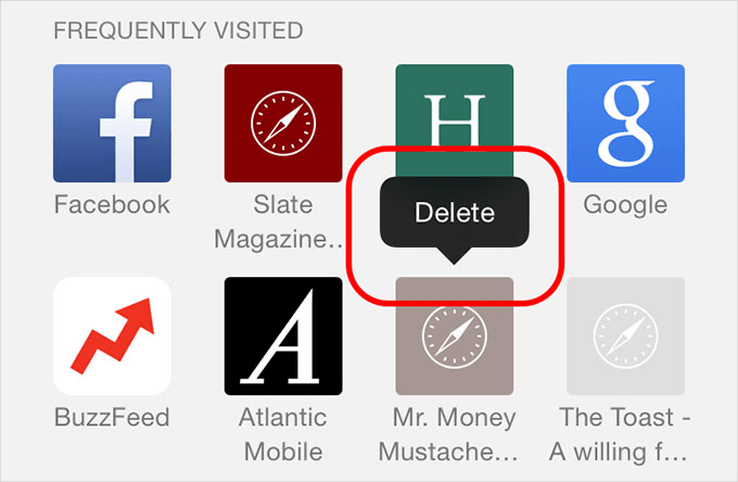 how to delete most visited sites