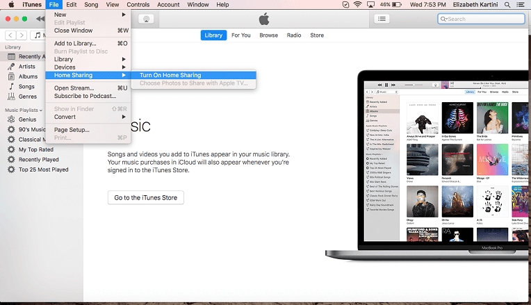 turn on itunes home sharing