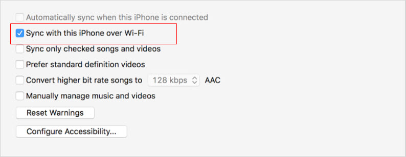 sync with this iphone over wifi