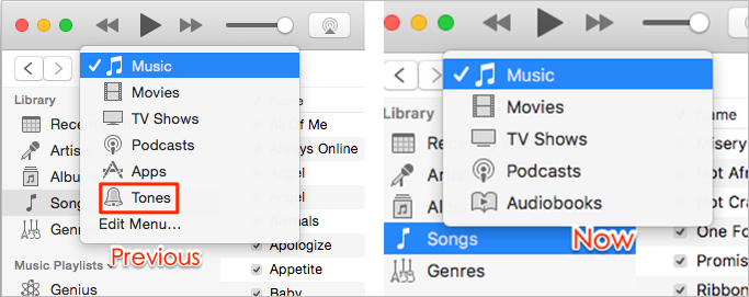 iTunes 12.7 ringtones
