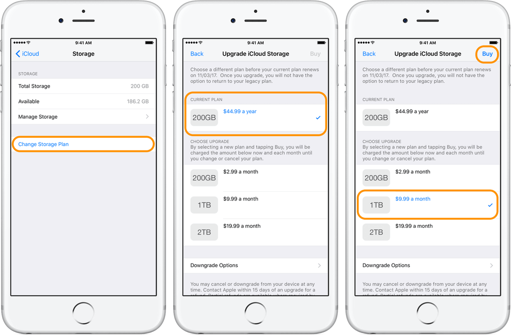 upgrade iCloud storage