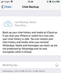 Whatsapp chat backup stuck iphone