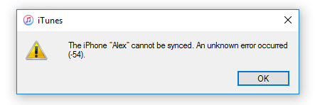 iTunes error -54