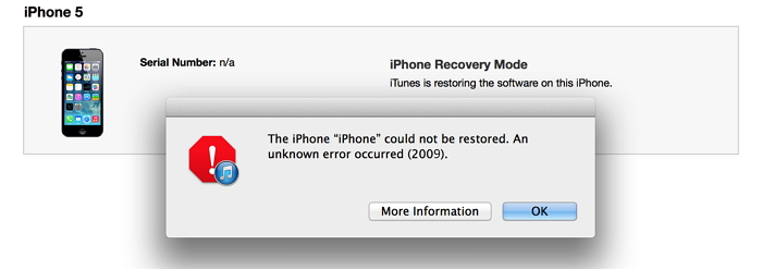 iTunes error 2009