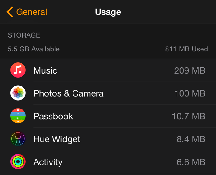check apple watch storage space