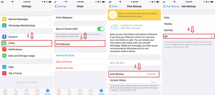 turn off whatsapp auto backup on iphone