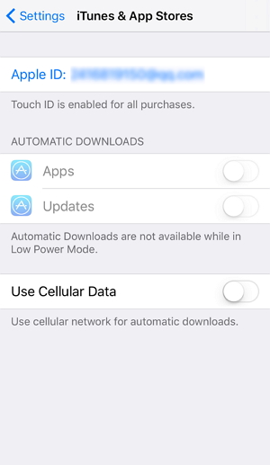 disable automatic downloads and sign out Apple ID