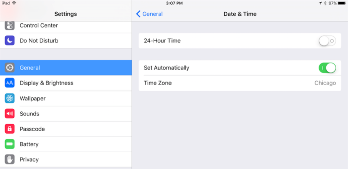 set data and time automatically ipad