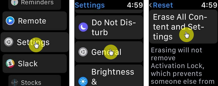 erase all settings on apple watch