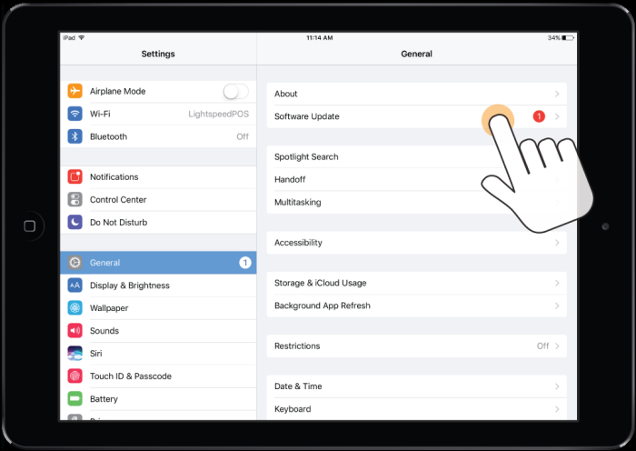 iPad software update in settings