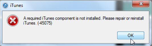 iTunes error 45075