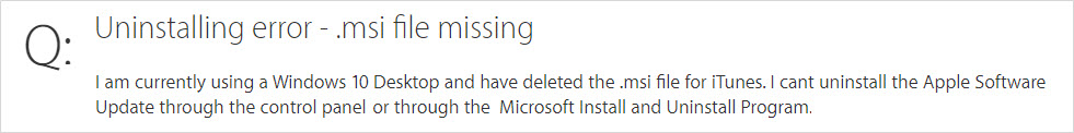 uninstall iTunes error