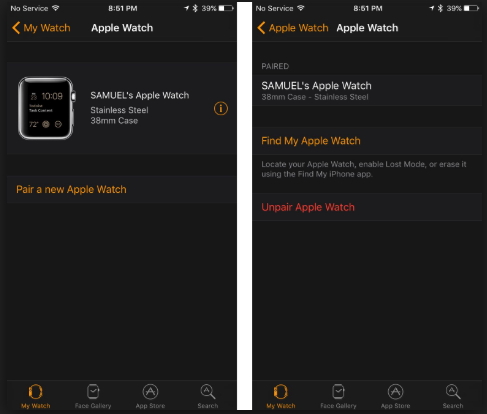 Unpair Apple Watch from iPhone