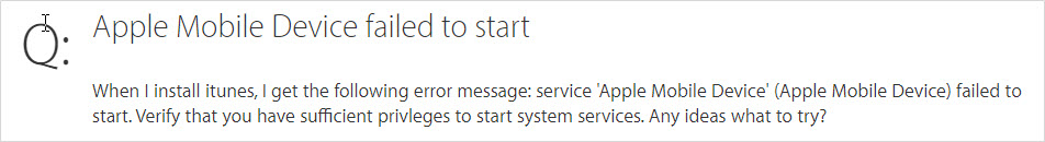 Apple mobile device service failed to start